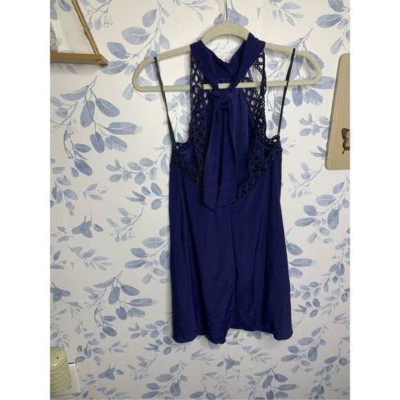 Lulus Navy Halter Lace Swing Dress Size XS - Picture 8 of 9